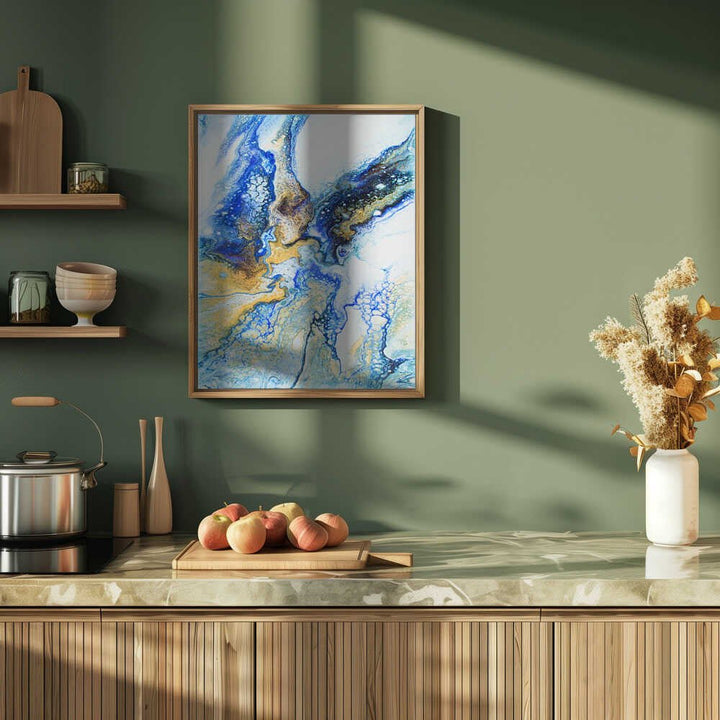 Golden Blue Flow - Stretched Canvas, Poster or Fine Art Print - I Heart Wall Art - Poster Print, Canvas Print or Framed Art Print