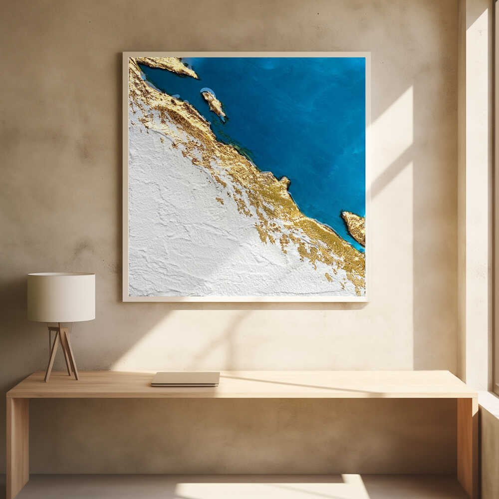Golden Coastal Relief Map - Square Stretched Canvas, Poster or Fine Art Print - I Heart Wall Art - Poster Print, Canvas Print or Framed Art Print