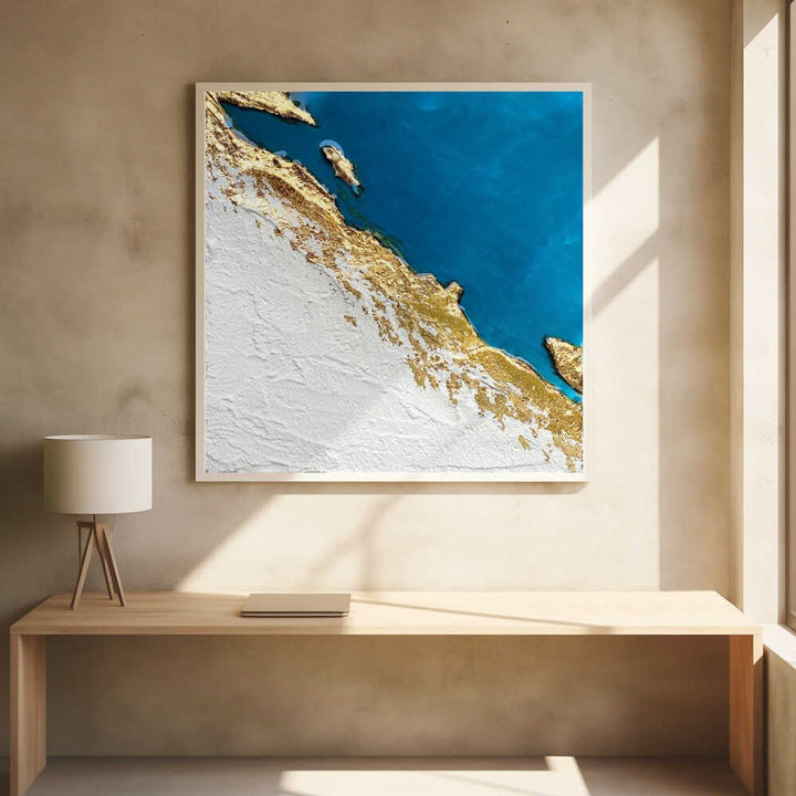 Golden Coastal Relief Map - Square Stretched Canvas, Poster or Fine Art Print - I Heart Wall Art - Poster Print, Canvas Print or Framed Art Print