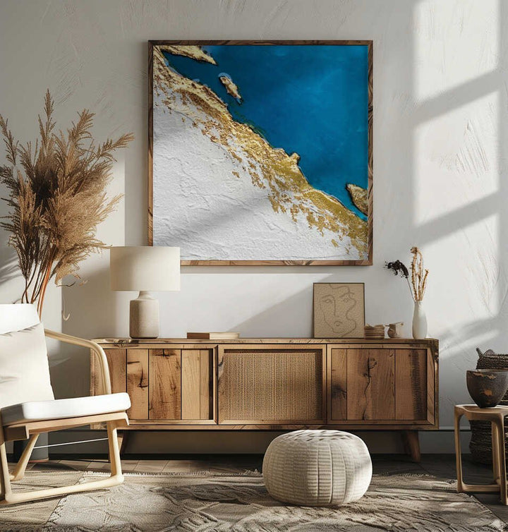 Golden Coastal Relief Map - Square Stretched Canvas, Poster or Fine Art Print - I Heart Wall Art - Poster Print, Canvas Print or Framed Art Print