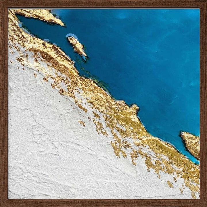 Golden Coastal Relief Map - Square Stretched Canvas, Poster or Fine Art Print - I Heart Wall Art - Poster Print, Canvas Print or Framed Art Print