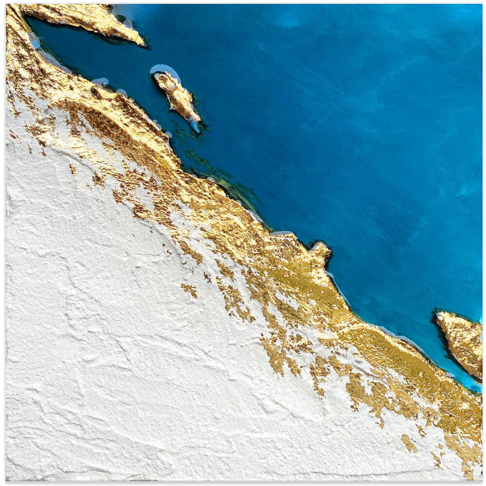 Golden Coastal Relief Map - Square Stretched Canvas, Poster or Fine Art Print - I Heart Wall Art - Poster Print, Canvas Print or Framed Art Print