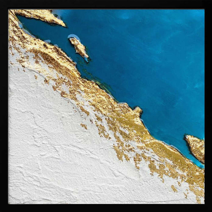 Golden Coastal Relief Map - Square Stretched Canvas, Poster or Fine Art Print - I Heart Wall Art - Poster Print, Canvas Print or Framed Art Print