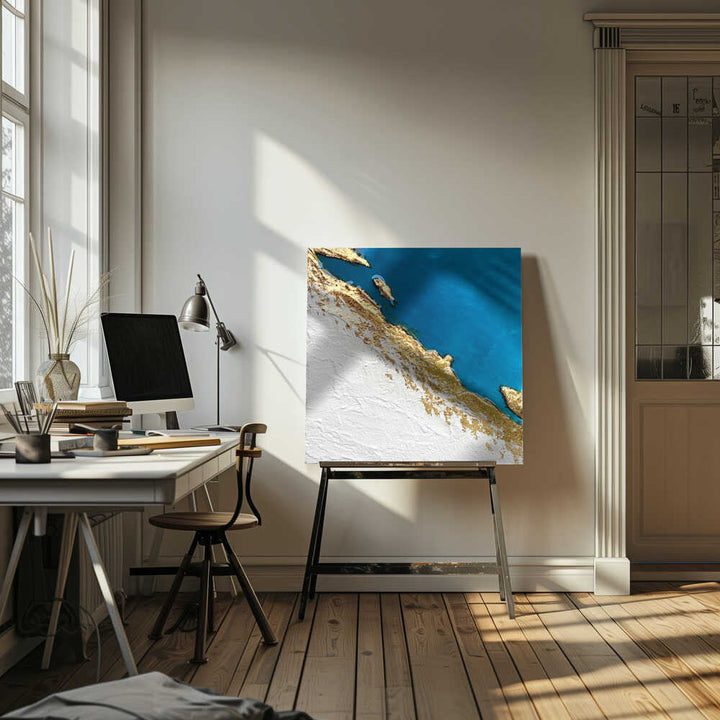 Golden Coastal Relief Map - Square Stretched Canvas, Poster or Fine Art Print - I Heart Wall Art - Poster Print, Canvas Print or Framed Art Print
