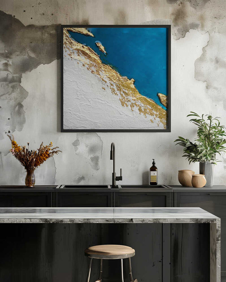 Golden Coastal Relief Map - Square Stretched Canvas, Poster or Fine Art Print - I Heart Wall Art - Poster Print, Canvas Print or Framed Art Print
