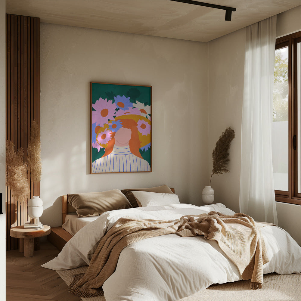 Golden Hat &amp; Wildflowers - Stretched Canvas, Poster or Fine Art Print I Heart Wall Art
