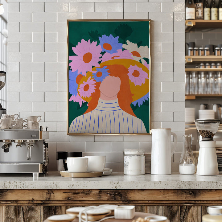Golden Hat &amp; Wildflowers - Stretched Canvas, Poster or Fine Art Print I Heart Wall Art