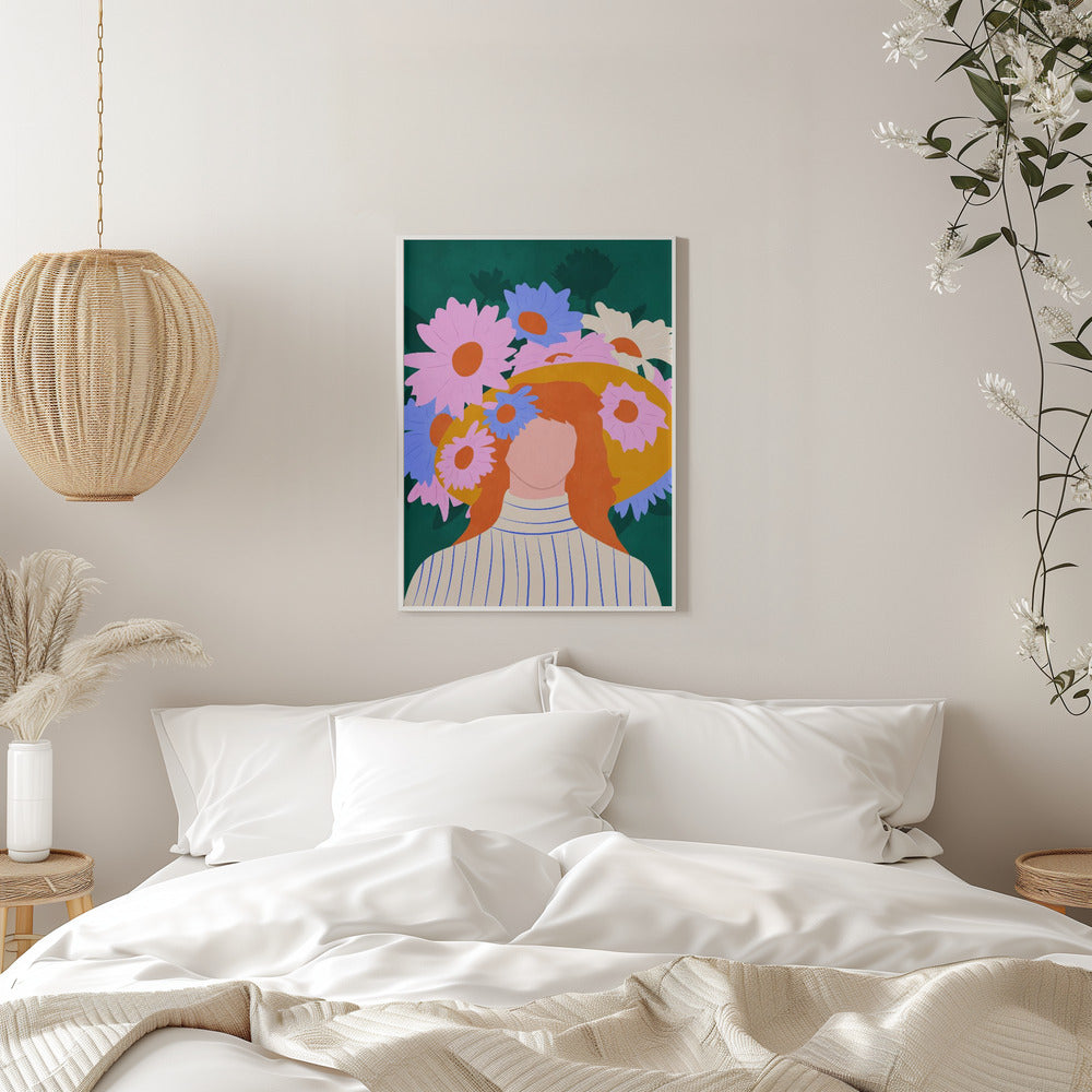 Golden Hat &amp; Wildflowers - Stretched Canvas, Poster or Fine Art Print I Heart Wall Art