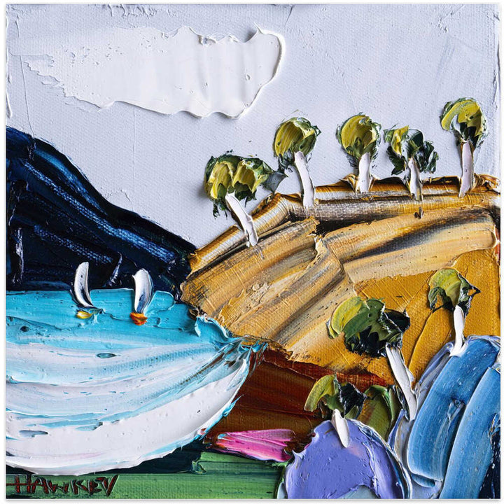 Golden Hills Sailboats - Square Stretched Canvas, Poster or Fine Art Print by Angela Hawkey - I Heart Wall Art - Poster Print, Canvas Print or Framed Art Print