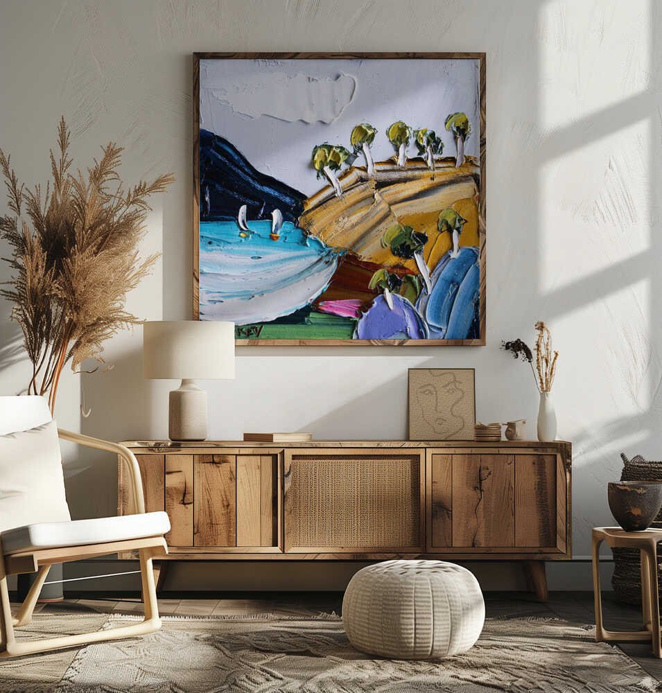 Golden Hills Sailboats - Square Stretched Canvas, Poster or Fine Art Print by Angela Hawkey - I Heart Wall Art - Poster Print, Canvas Print or Framed Art Print