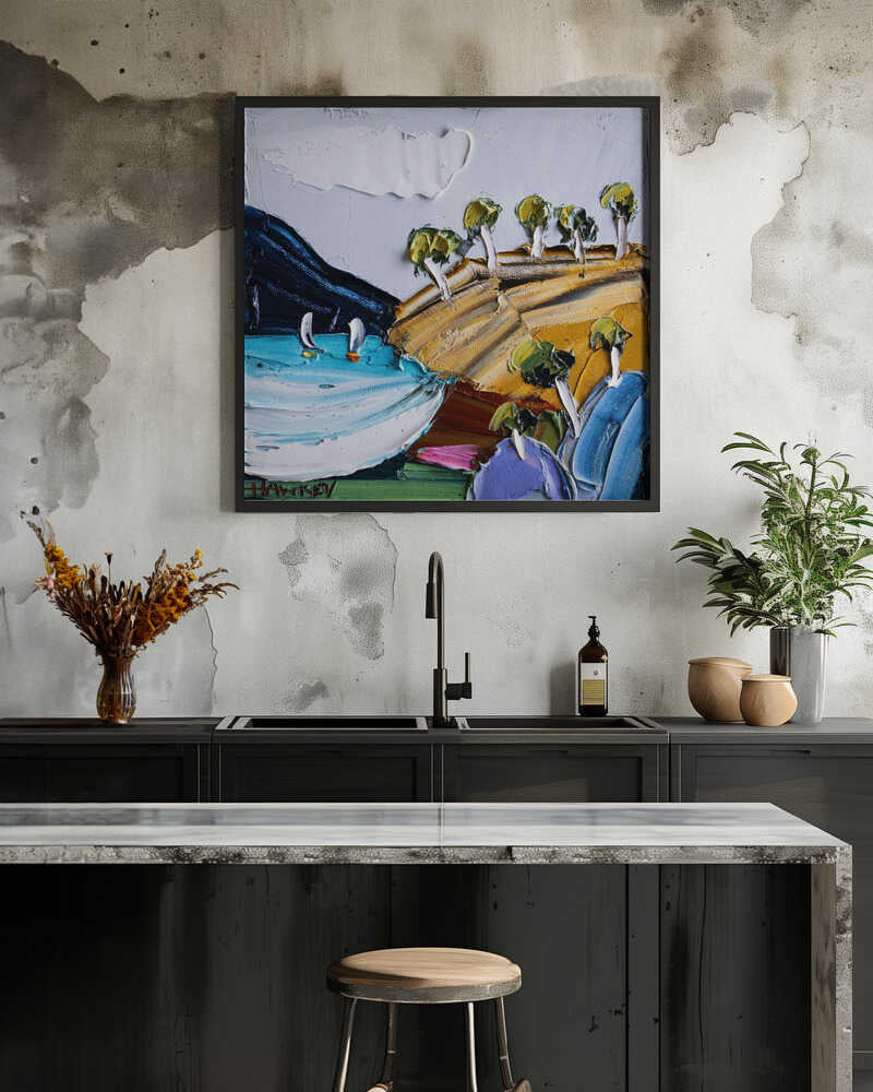 Golden Hills Sailboats - Square Stretched Canvas, Poster or Fine Art Print by Angela Hawkey - I Heart Wall Art - Poster Print, Canvas Print or Framed Art Print