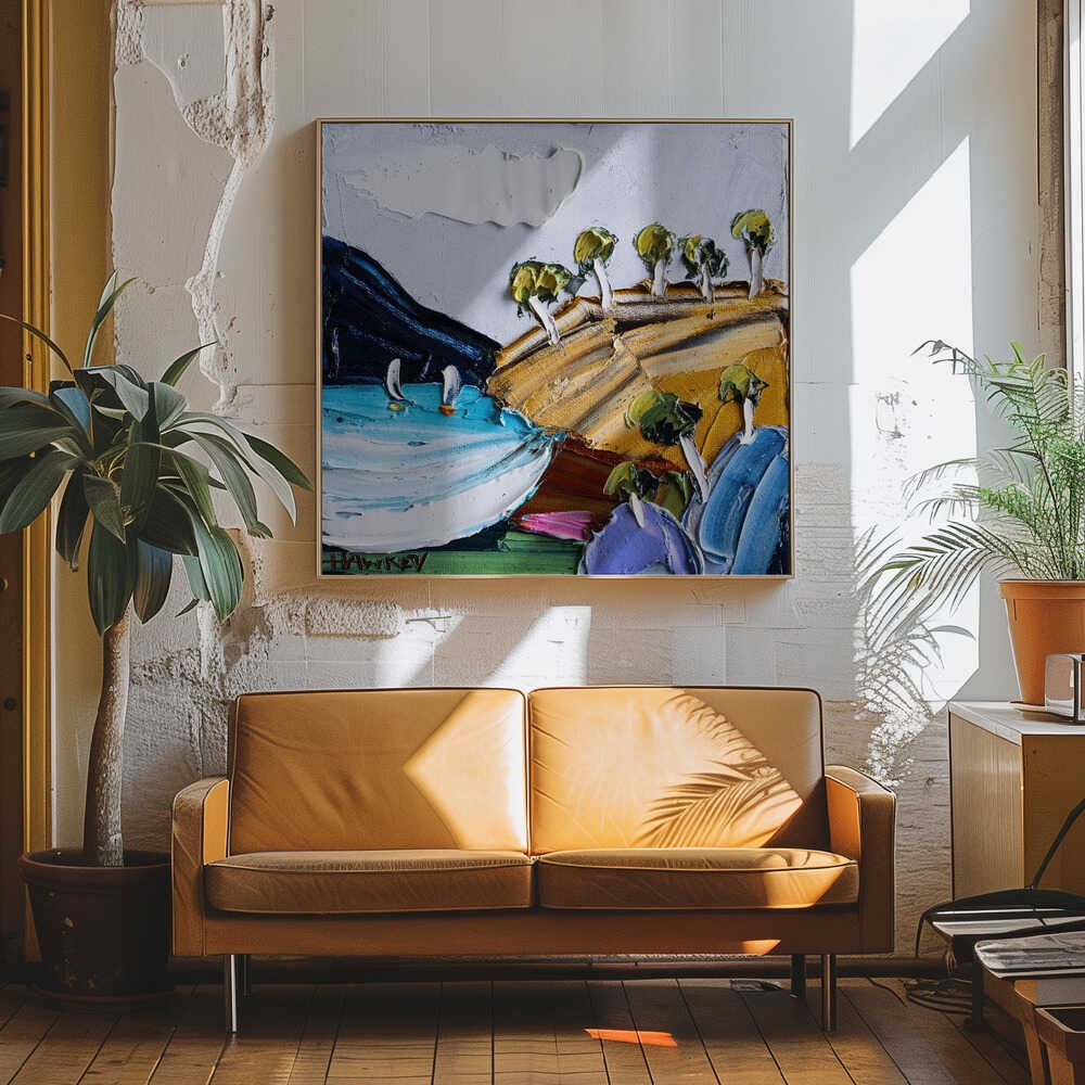 Golden Hills Sailboats - Square Stretched Canvas, Poster or Fine Art Print by Angela Hawkey - I Heart Wall Art - Poster Print, Canvas Print or Framed Art Print