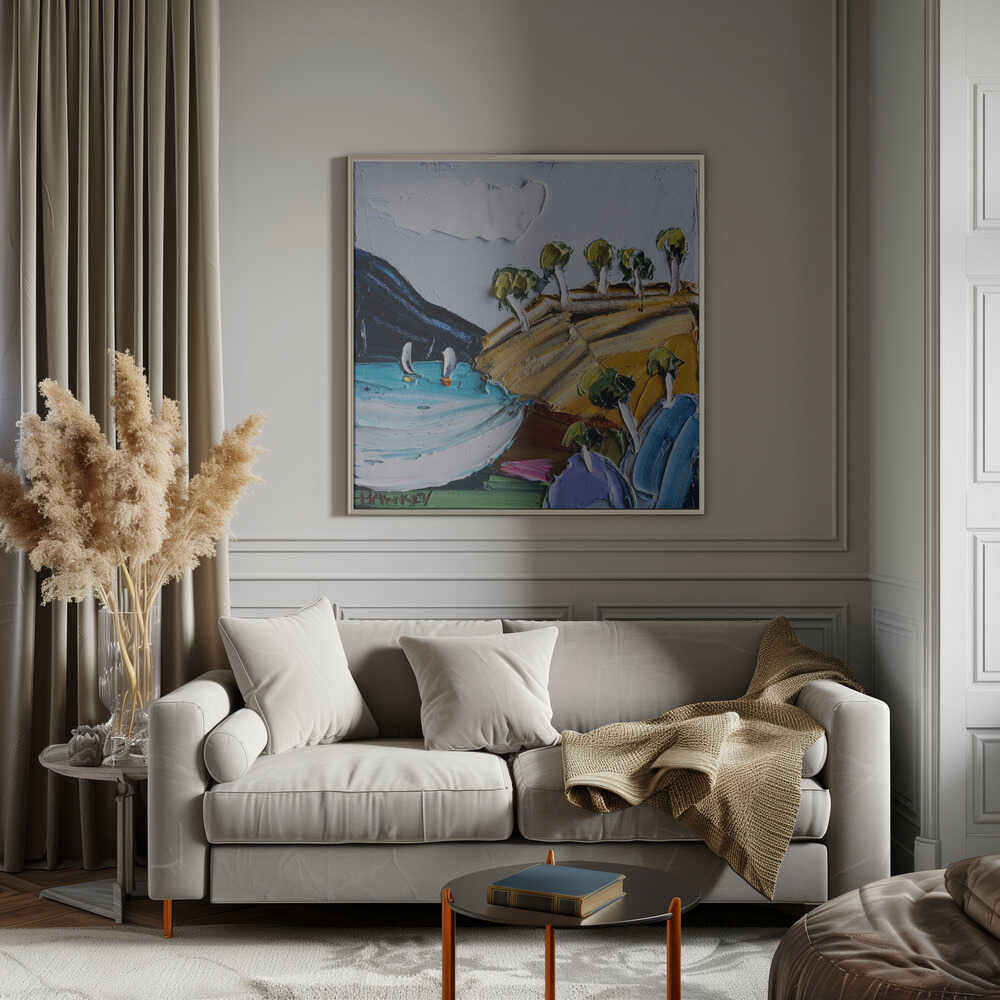 Golden Hills Sailboats - Square Stretched Canvas, Poster or Fine Art Print by Angela Hawkey - I Heart Wall Art - Poster Print, Canvas Print or Framed Art Print