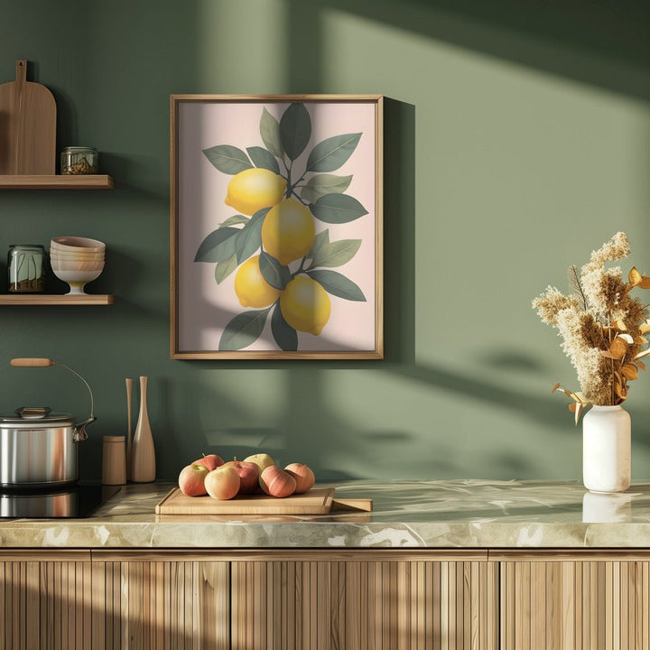 Golden Lemons On Green - Stretched Canvas, Poster or Fine Art Print - I Heart Wall Art - Poster Print, Canvas Print or Framed Art Print