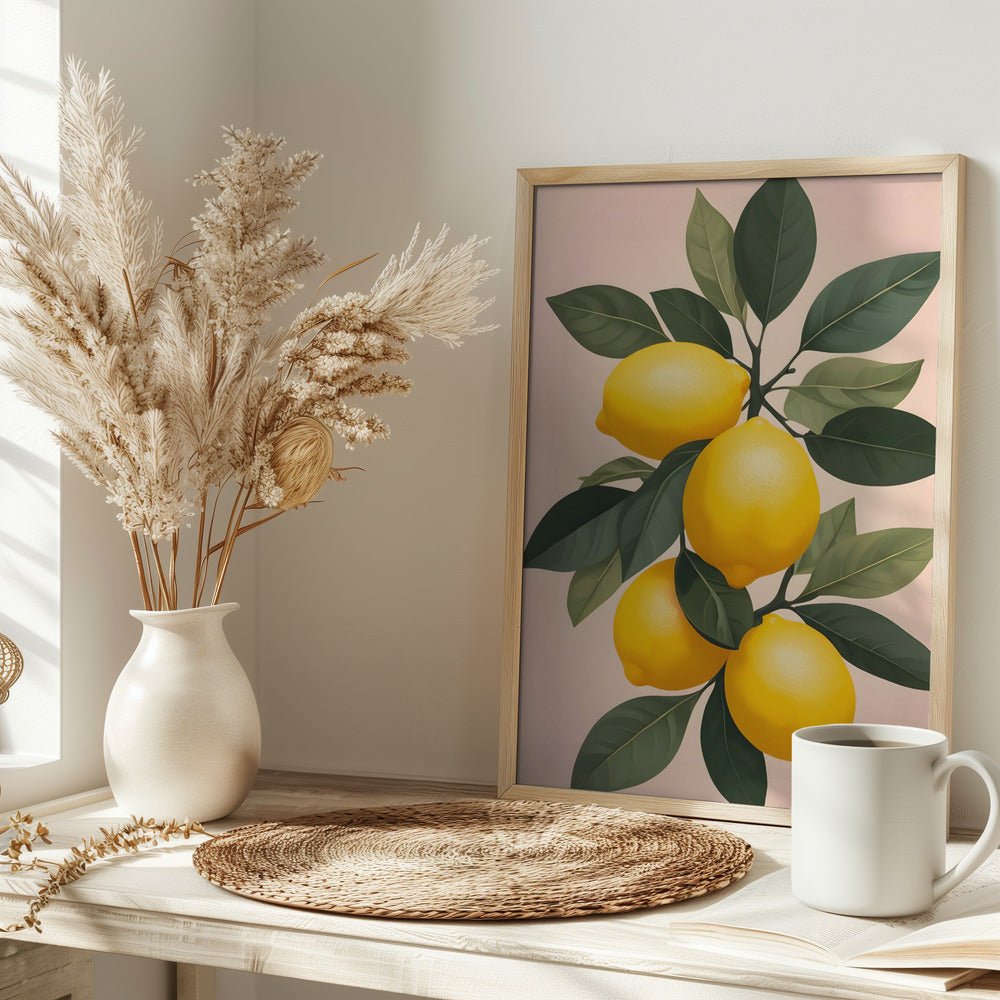 Golden Lemons On Green - Stretched Canvas, Poster or Fine Art Print - I Heart Wall Art - Poster Print, Canvas Print or Framed Art Print