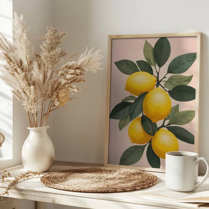 Golden Lemons On Green - Stretched Canvas, Poster or Fine Art Print - I Heart Wall Art - Poster Print, Canvas Print or Framed Art Print