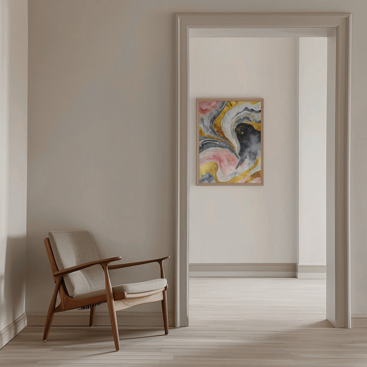 Golden Marble Whirls - Stretched Canvas, Poster or Fine Art Print I Heart Wall Art