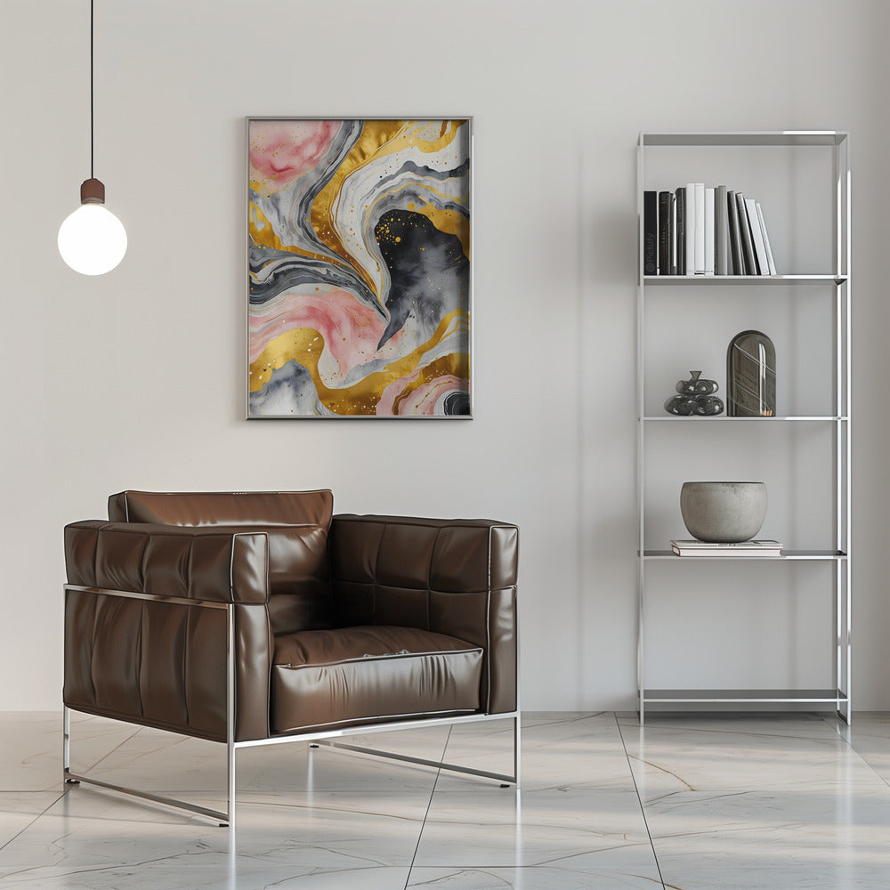Golden Marble Whirls - Stretched Canvas, Poster or Fine Art Print I Heart Wall Art