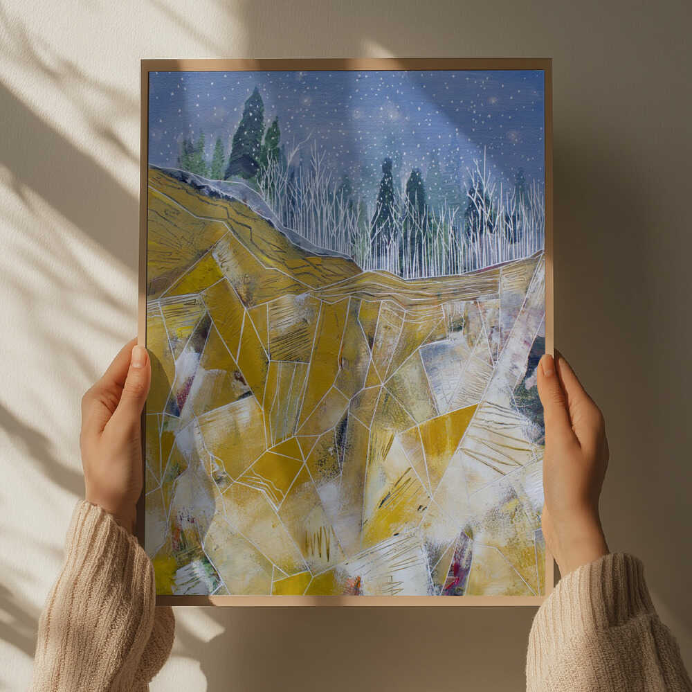 Golden Peaks Winter Night - Stretched Canvas, Poster or Fine Art Print - I Heart Wall Art - Poster Print, Canvas Print or Framed Art Print