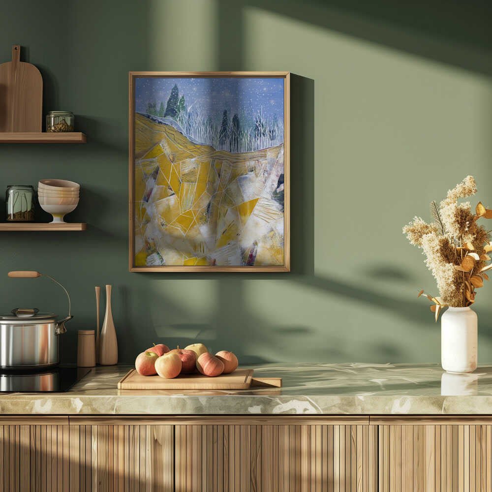 Golden Peaks Winter Night - Stretched Canvas, Poster or Fine Art Print - I Heart Wall Art - Poster Print, Canvas Print or Framed Art Print