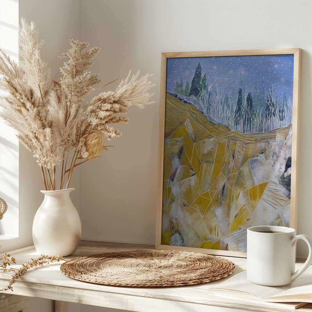 Golden Peaks Winter Night - Stretched Canvas, Poster or Fine Art Print - I Heart Wall Art - Poster Print, Canvas Print or Framed Art Print