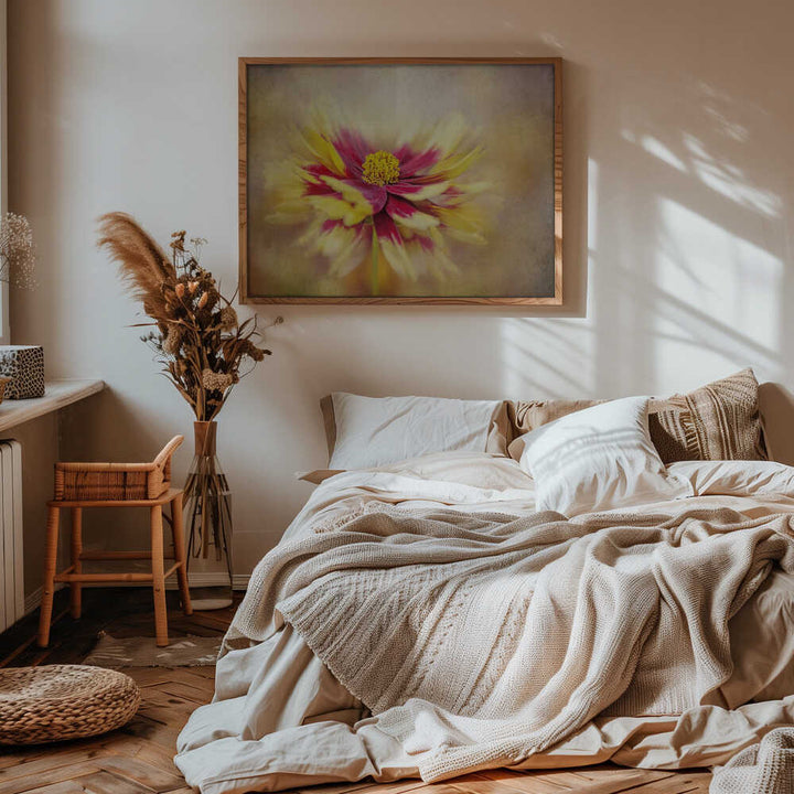 Golden Red Bloom - Floral Photographic Stretched Canvas Poster or Fine Art Print