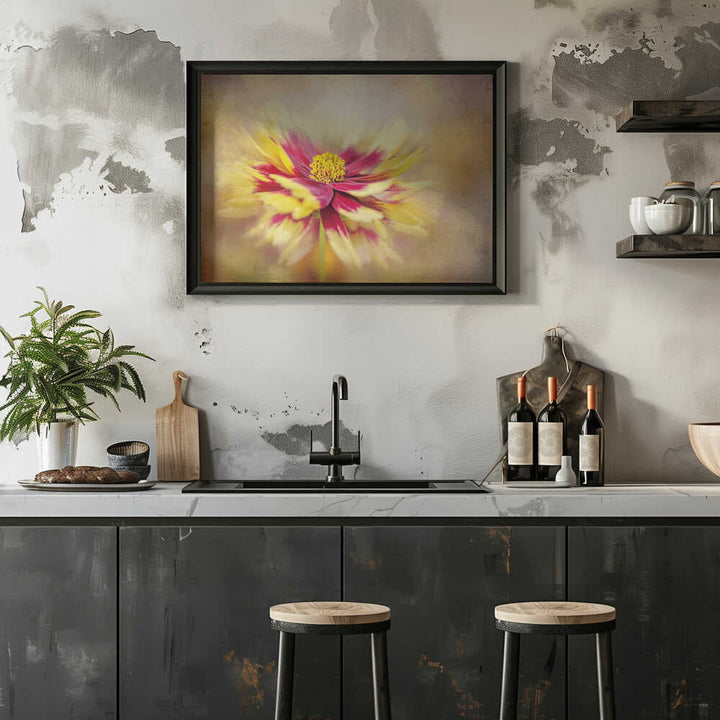 Golden Red Bloom - Floral Photographic Stretched Canvas Poster or Fine Art Print