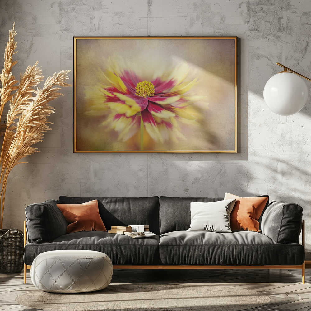 Golden Red Bloom - Floral Photographic Stretched Canvas Poster or Fine Art Print