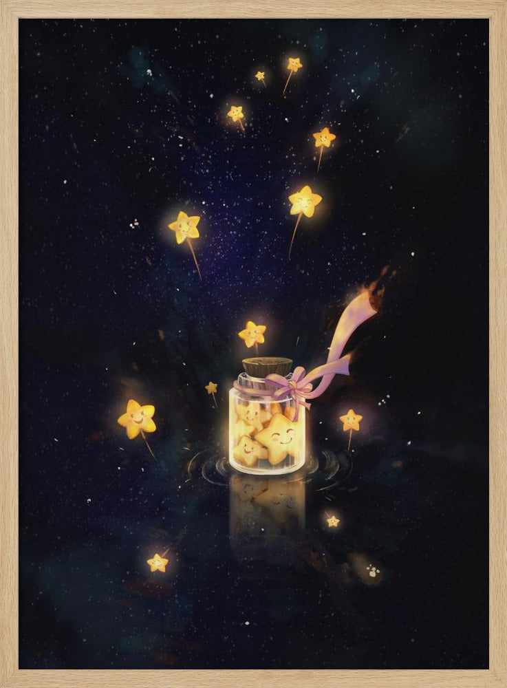Golden Starlight In Bottle - Stretched Canvas, Poster or Fine Art Print I Heart Wall Art