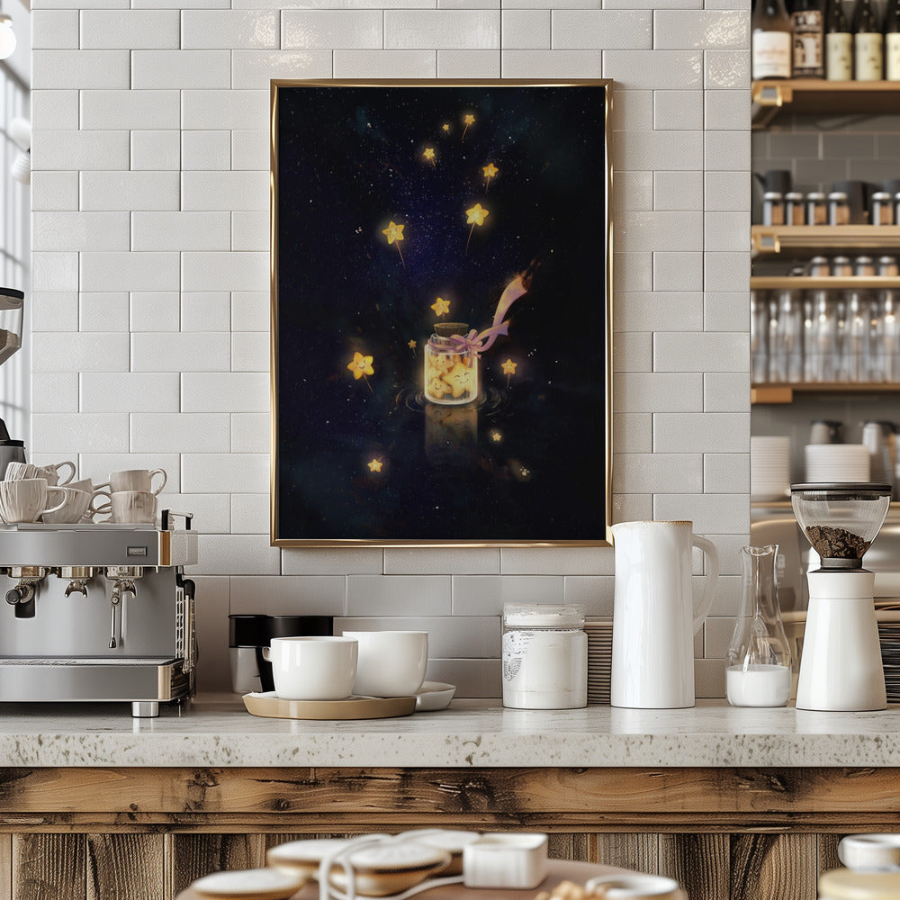 Golden Starlight In Bottle - Stretched Canvas, Poster or Fine Art Print I Heart Wall Art