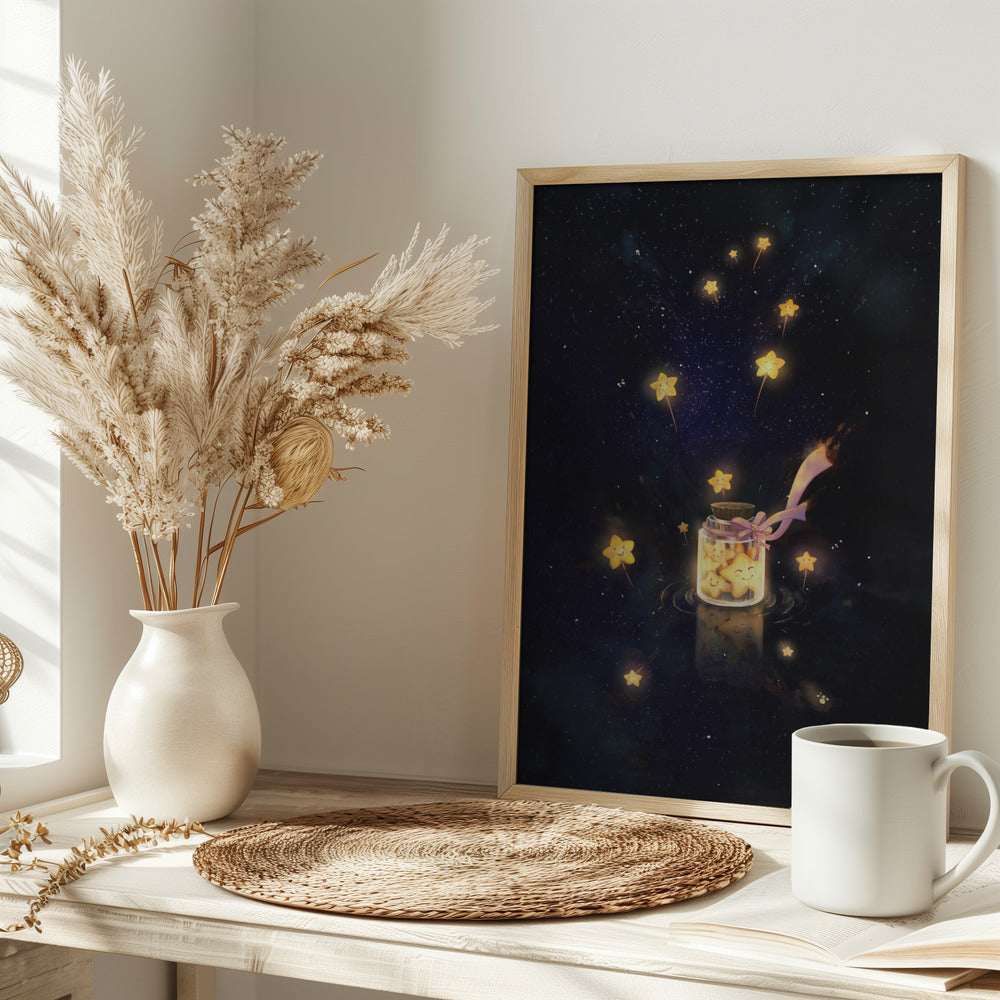 Golden Starlight In Bottle - Stretched Canvas, Poster or Fine Art Print I Heart Wall Art