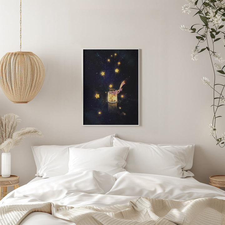 Golden Starlight In Bottle - Stretched Canvas, Poster or Fine Art Print I Heart Wall Art