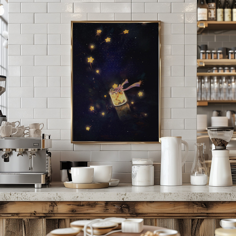 Golden Starlight In Bottle - Stretched Canvas, Poster or Fine Art Print I Heart Wall Art