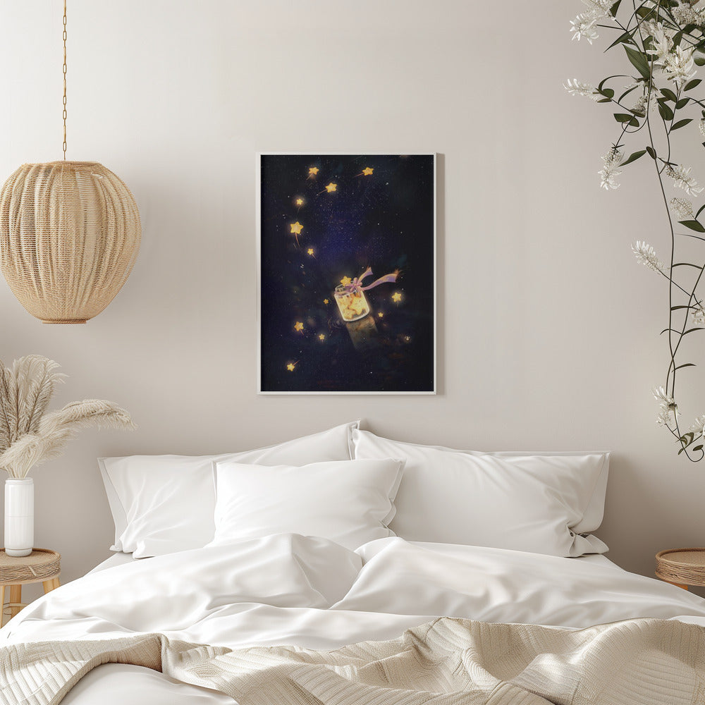 Golden Starlight In Bottle - Stretched Canvas, Poster or Fine Art Print I Heart Wall Art