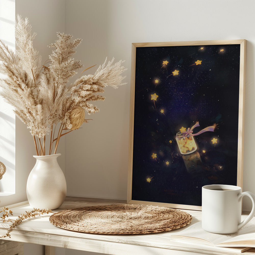 Golden Starlight In Bottle - Stretched Canvas, Poster or Fine Art Print I Heart Wall Art