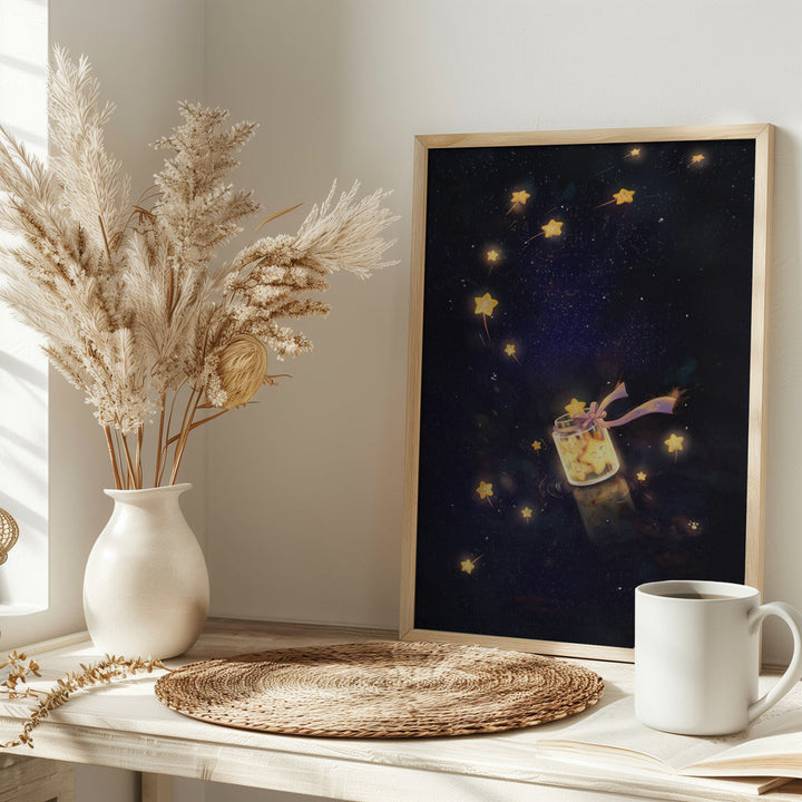 Golden Starlight In Bottle - Stretched Canvas, Poster or Fine Art Print I Heart Wall Art