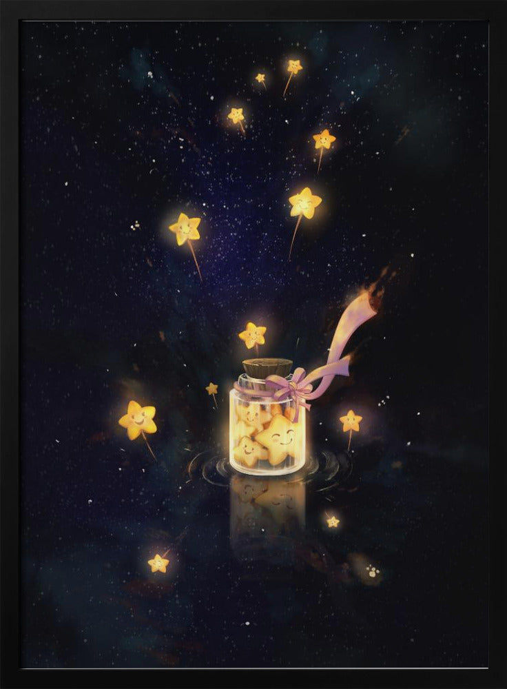 Golden Starlight In Bottle - Stretched Canvas, Poster or Fine Art Print I Heart Wall Art