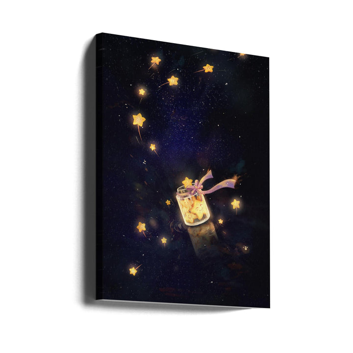 Golden Starlight In Bottle - Stretched Canvas, Poster or Fine Art Print I Heart Wall Art