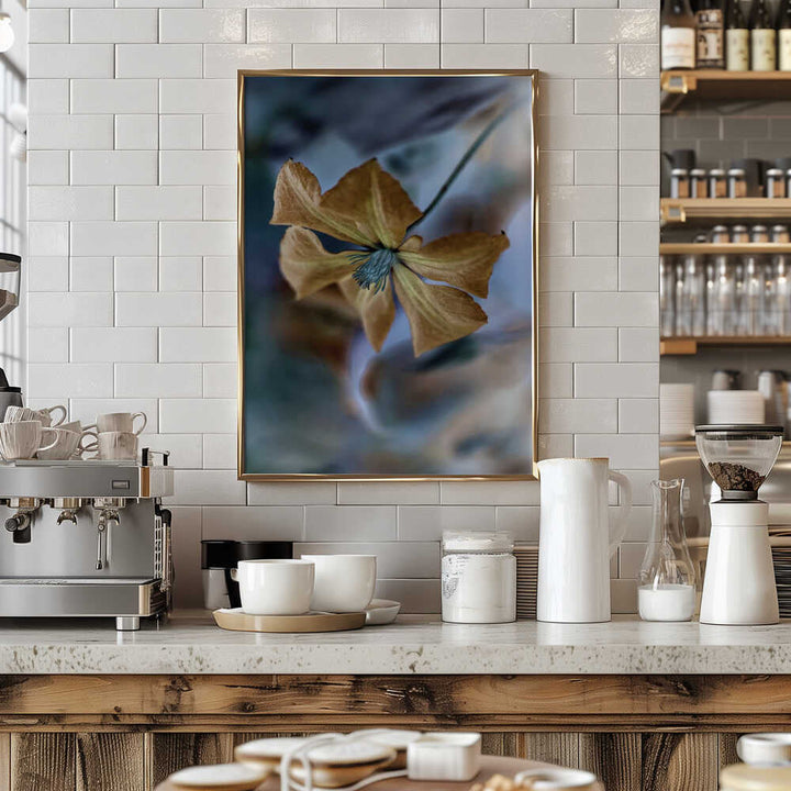 Golden Teal Bloom - Floral Photographic Stretched Canvas Poster or Fine Art Print