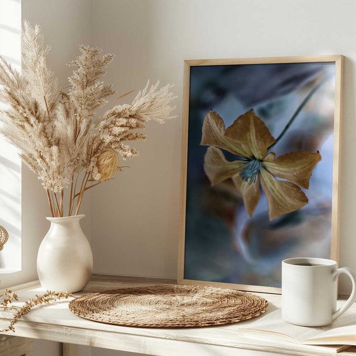 Golden Teal Bloom - Floral Photographic Stretched Canvas Poster or Fine Art Print