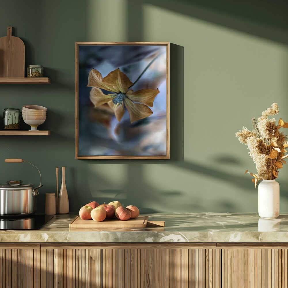 Golden Teal Bloom - Floral Photographic Stretched Canvas Poster or Fine Art Print