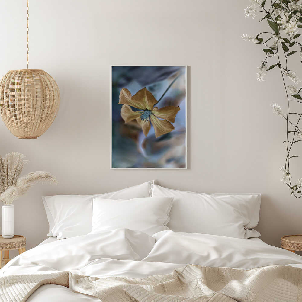 Golden Teal Bloom - Floral Photographic Stretched Canvas Poster or Fine Art Print