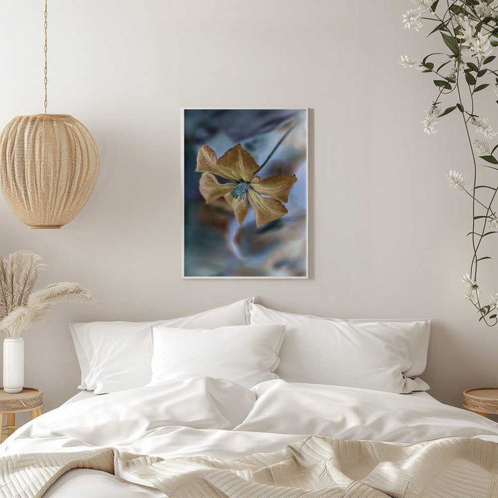 Golden Teal Bloom - Floral Photographic Stretched Canvas Poster or Fine Art Print