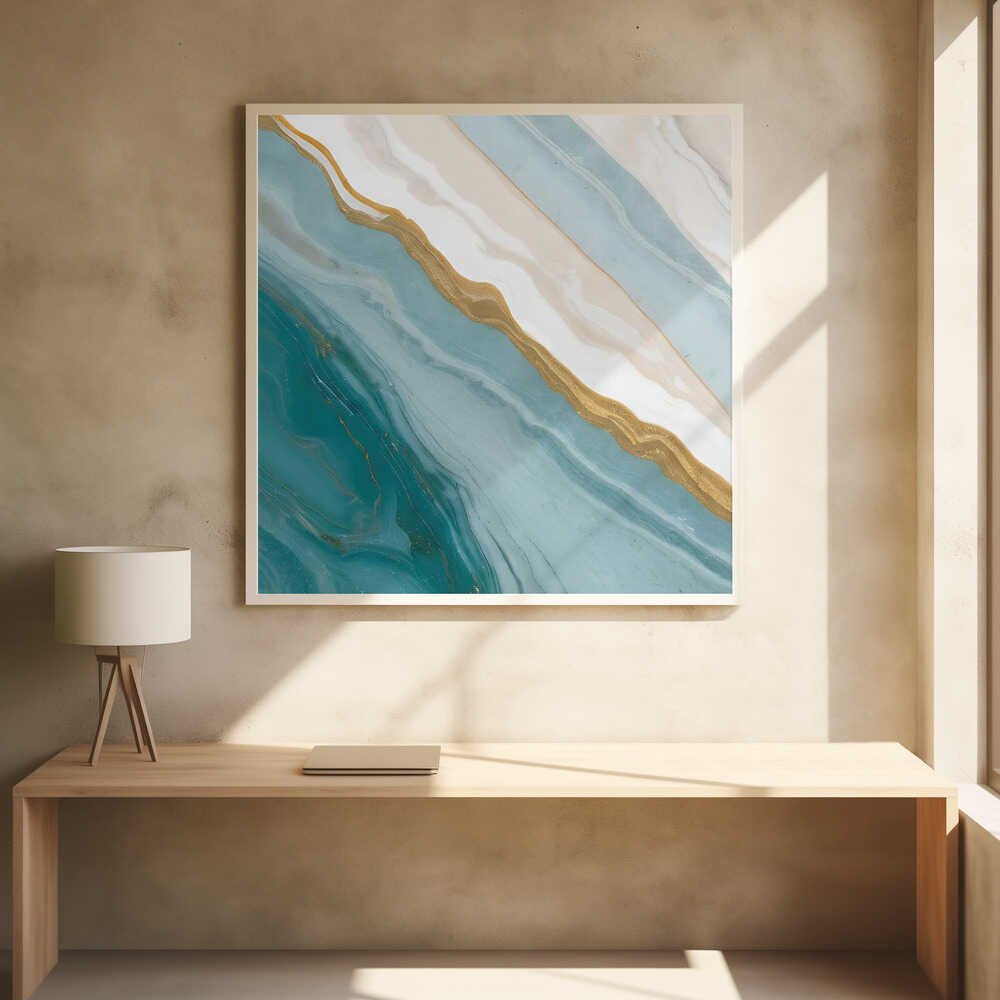 Golden Teal Flow - Square Stretched Canvas, Poster or Fine Art Print - I Heart Wall Art - Poster Print, Canvas Print or Framed Art Print
