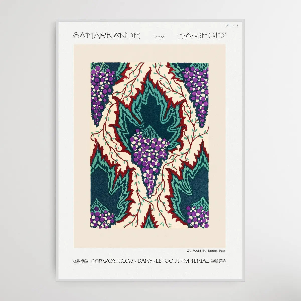 Grape Pattern Art 1914 by E. A. Séguy - I Heart Wall Art