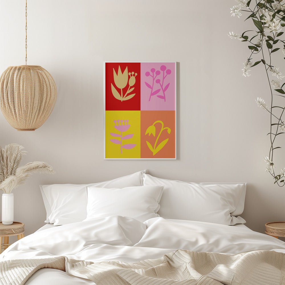 Graphic Florals collage red - Stretched Canvas, Poster or Fine Art Print - I Heart Wall Art - Poster Print, Canvas Print or Framed Art Print