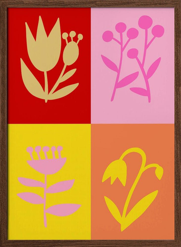 Graphic Florals collage red - Stretched Canvas, Poster or Fine Art Print - I Heart Wall Art - Poster Print, Canvas Print or Framed Art Print