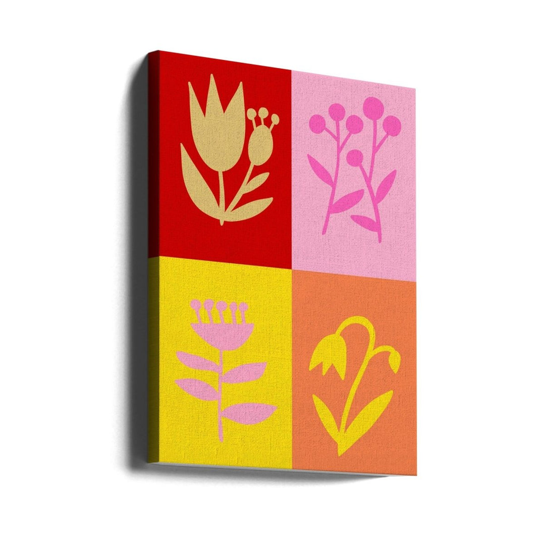 Graphic Florals collage red - Stretched Canvas, Poster or Fine Art Print - I Heart Wall Art - Poster Print, Canvas Print or Framed Art Print