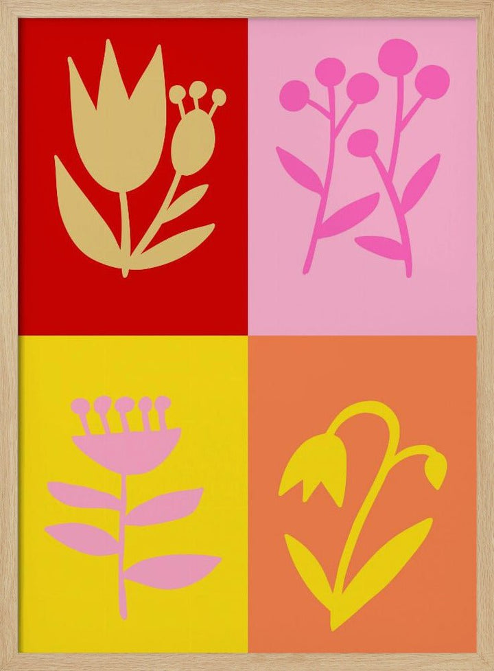 Graphic Florals collage red - Stretched Canvas, Poster or Fine Art Print - I Heart Wall Art - Poster Print, Canvas Print or Framed Art Print