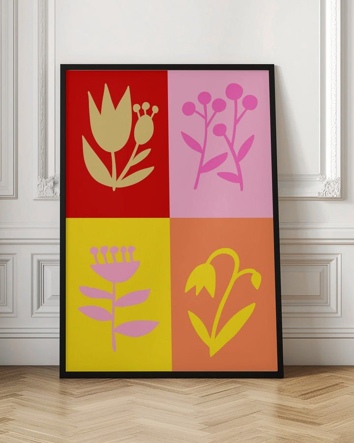 Graphic Florals collage red - Stretched Canvas, Poster or Fine Art Print - I Heart Wall Art - Poster Print, Canvas Print or Framed Art Print